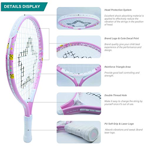 Kids Tennis Racket For Junior Toddlers Starter Kit 17" Pink For Girl Toddlers With Shoulder Strap Bag (Baby Pink, 17) #TOP2