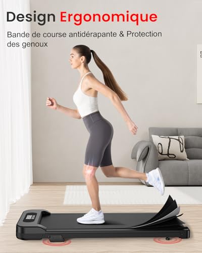 Tapis de Course et de Marche 3 en 1 Pliable avec Pente 7% – Walking Pad Électrique Silencieux 8 km/h, 2.5CV, Surface Large 40 cm, Télécommande, Écran LCD, 130 kg Max, pour Maison & Bureau (obscur) – vue 7