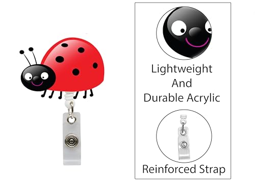 Carretel de crachá de enfermeira animal joaninha sorridente - lindo porta-identidade RN retrátil com