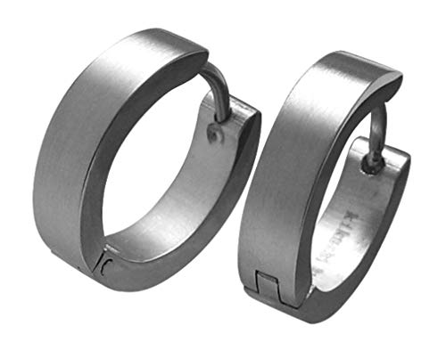 Kikuchi Herren Männer Klapp Creolen Titan Stäbchen Edelstahl Ohrringe Silber Matt 4 mm / 16 mm Ø ERTS009 Cover