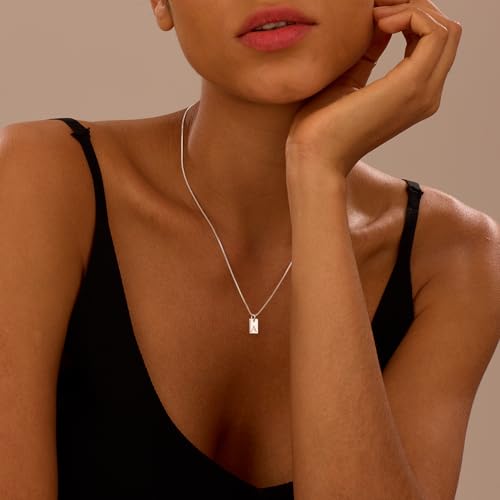 Initial Necklaces for Women Silver Plated Letter Necklace Dainty Silver Name Necklace Personalized Initial Tag Pendant Necklaces for Women Trendy Silver Jewelry4