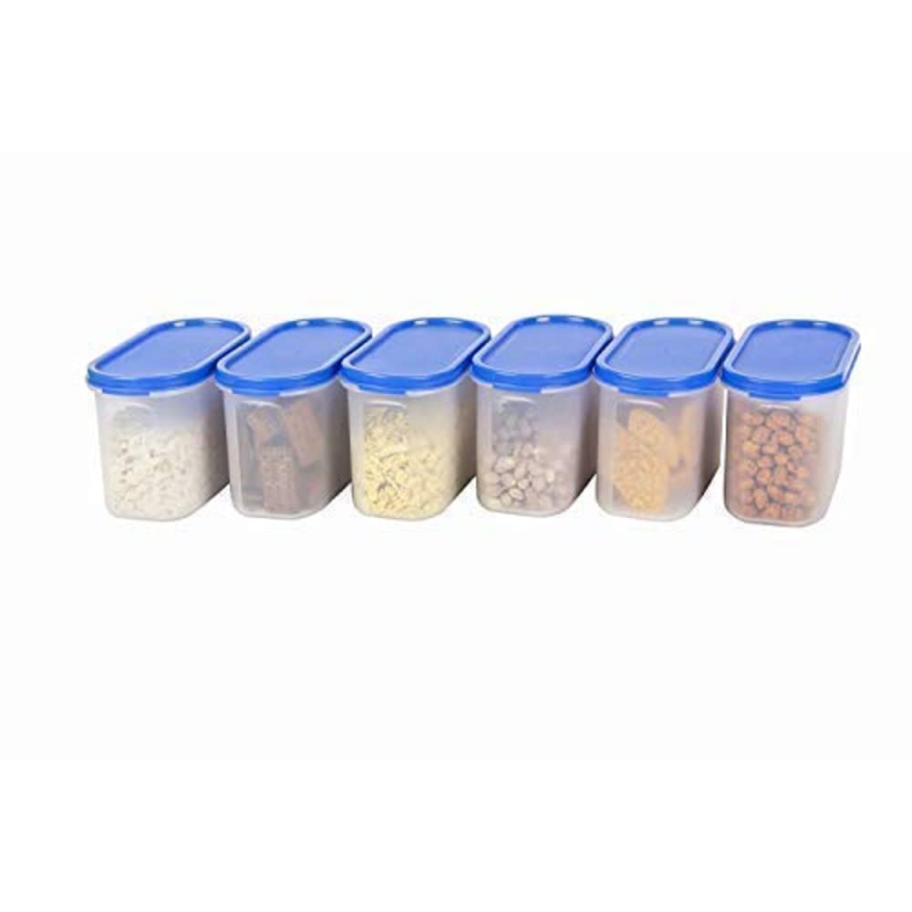 SIMPARTE Recipiente hermético de plástico para almacenamiento de cocina con tapa para almacenamiento de cocina, apilable, sin BPA (azul claro, 1200 ml, juego de 6)