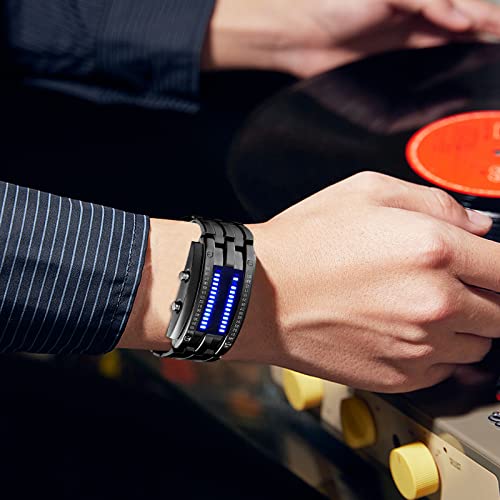 Fanmis Creative Binary Matrix Blue Led Digital Waterproof Watch Mens Classic Creative Fashion Black Plated Wrist Watches (Black) #TOP5
