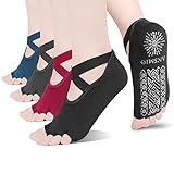 ANSMIO 4 Pairs Half Toe Pilates Socks for Women Non-Slip Grip Yoga Socks Ideal for Pilates, Barre, Ballet, Fitness