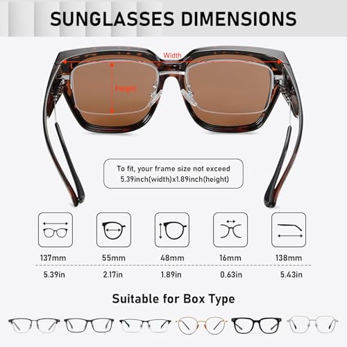 Image of HAOLOTA Polarized Fit Over Glasses Sunglasses for Women Men Trendy Square Wrap Around Shades UV Protection