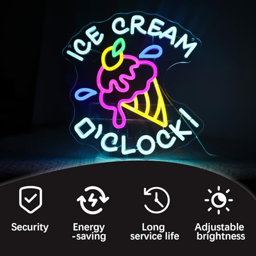 Image of Ice Cream Neon Sign,Ice Cream Merch | 13.4in*13.4in - USB Powered LED Acrylic Lamp with Dimmable Function for Store, Cafe, Bedroom & More Decor