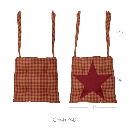 VHC-Brands-Star-Cotton-Primitive-Tabletop-Kitchen-Tie-Backs-Appliqued-Square-Chair-Pad-King-Burgundy-Red VHC Brands Star Cotton Primitive Tabletop Kitchen Tie Backs Appliqued Square Chair Pad King Burgundy Red