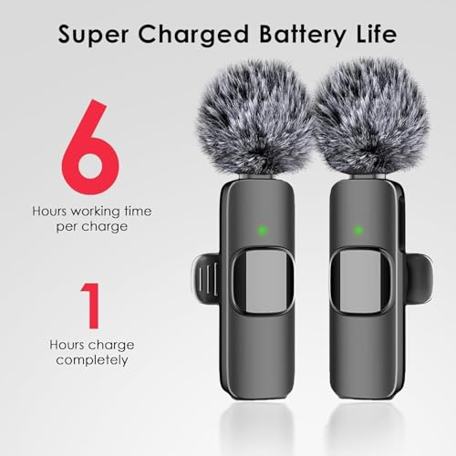 Image of K9 Dual Wireless Lavalier Microphone for Android /iPhone - 3-in-1 Collar Mic with USB-C & Lightning Plug | Furry Windscreens | Noise Cancellation, Vlogging, YouTube, Interviews, Reels for Kids and Adults. (Black)