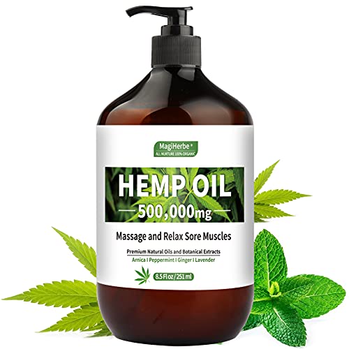 Hemp Massage & Body Oil,251ml Natural Extract Massage Oil, Blend of Peppermint and Arnica Oils for Therapeutic Massaging and Sore Muscle Relief