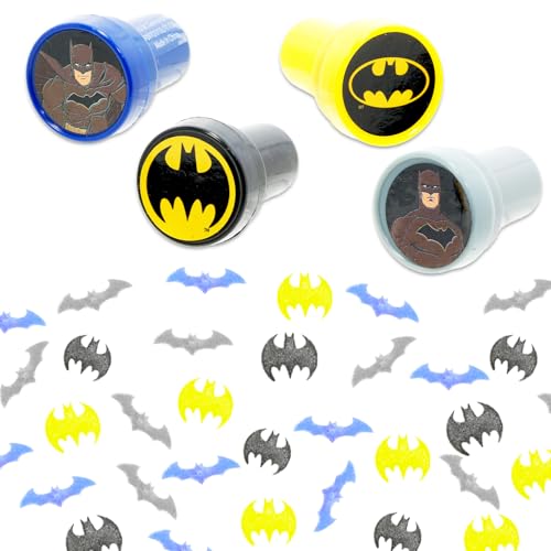 Batman Stampers Arts and Crafts Supplies - Paquete con 4 sellos temáticos de superhéroes con señal de murciélago para proyectos creativos y recuerdos de fiesta de cumpleaños | Suministros de