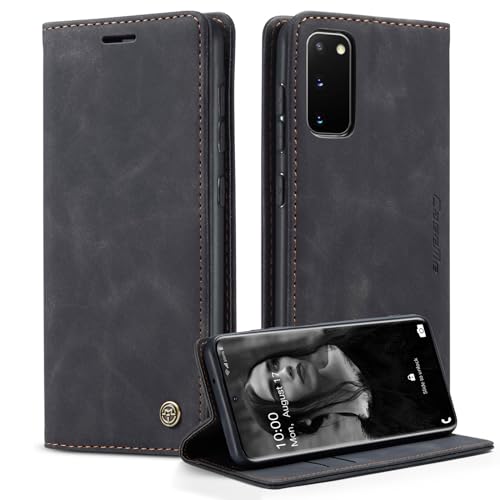 Handyhülle für Samsung Galaxy S20 5G PU Leder Folio Wallet Hülle mit Kartenhalter und Kickstand Premium TPU stoßfeste Innenhülle Schutzhülle Folio Cover Kompatibel mit Galaxy S20 5G-Schwarz