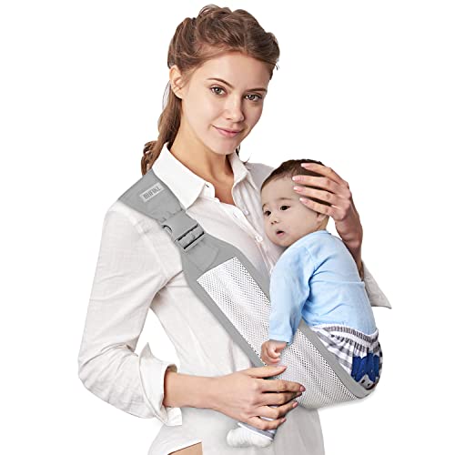 Baby Sling Carrier,Baby Carrier, Adjustable One Shoulder Labor-Saving Baby Holder Carrier, Baby Mesh Half Wrapped Sling Hip Carrier For Newborn To Toddler (Grey White) #TOP2