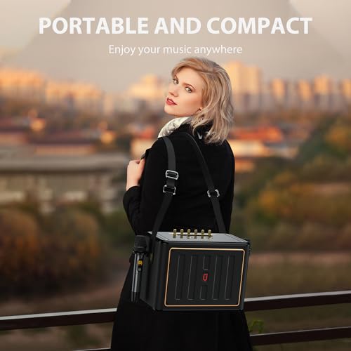 JYX Karaoke Machine with 2 Wireless Microphones, Portable Bluetooth Singing PA System Bass/Treble Adjustment, Supports TV Connetion/Bluetooth/USB/TF/AUX for Home Party