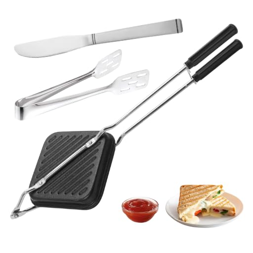 Gas Stove Grill Toaster with Butter Knife & Kitchen Tong | Non-Stick Sandwich Maker Combo | Easy Toasting & Safe Handling | Daily Use Home Kitchen Tools Set-picture-44
