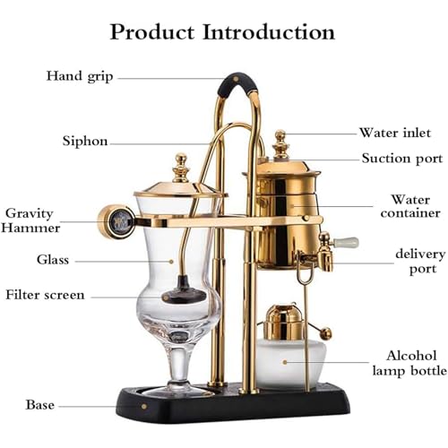 Siphon-Kaffeemaschine mit gebogenem Griff, Holzsockel und Balancehammer für Zuhause, Büro und Cafés