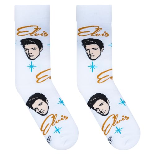 Image of Crazy Socks - Elvis Presley Retro 1950s Rock & Roll Design - Novelty Crew Sock - Large - Fun Music-Themed Gift for Men & Women