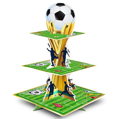 KALEFO Soccer Party Supplies 3 Tier Cupcake Stand Football Birthday Decorations Sports Theme for Teenagers