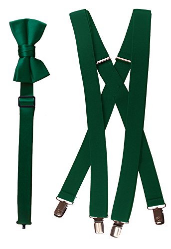Tuxgear Boys Hunter Green Matching Adjustable Suspender and Bow Tie (30