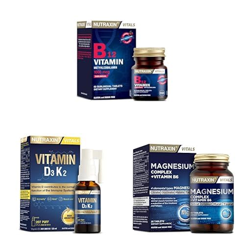 Nutraxin Seti | B12 Vitamin 1000 mcg 60 Tablet x1 + D3K2 Vitamin 30 Ml x1 + Magnesium Complex 60 Tablet x1