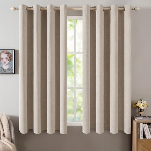 Image of MIULEE Linen Textured Curtains for Bedroom Solid 100% Blackout Thermal Insulated Taupe Grommet Room Darkening Curtains & Drapes Luxury Decor for Living Room 52 x 54 Inch (2 Panels)