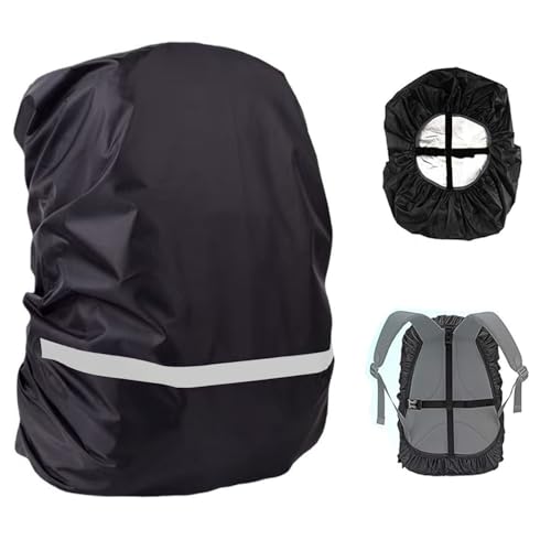 JITIFAZH Backpack Waterproof Cover with Reflective Strap (8-70L) 2 Adjustable Anti Slip Cross Buckle Strap for Outdoor Hiking Camping Traveling Cycling(Black XS for 8-17L backpack)