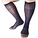 Mr.Babuu 2Pairs Pack Men's Over the Calf Smooth Silk Striped Nylon Sheer Dress Socks (Navy)