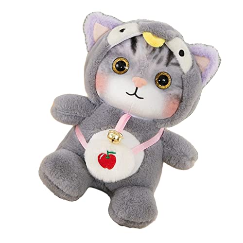 Dilwe Muñeca Suave de la Felpa del Gato, Juguete Borroso Relleno de la Felpa del Gato Reloj Colorido Portátil para los Niños para el Cumpleaños (Gris)