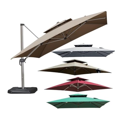 YJMZDZQ Telo di Ricambio per Ombrellone da Patio Quadrato A 2 Livelli 3x3m 8 Stecche, Copertura di Ricambio per Ombrellone A Sbalzo Quadrato Resistente Ai Raggi UV E all'Acqua (Solo Tettuccio)(Khaki)-image