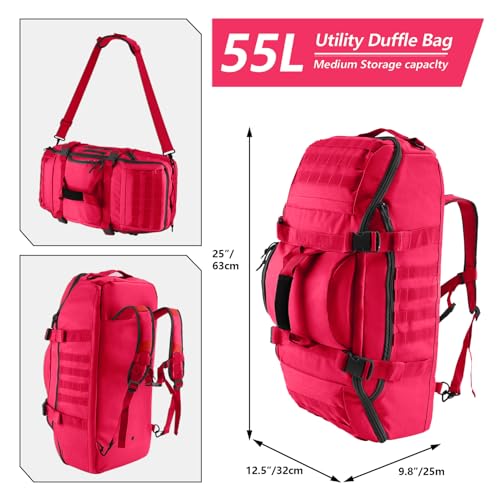 Image of Hannibal Tactical 55L Large Duffle Bag, 3-in-1 Tactical Backpack MOLLE Pack for Sports, Gym, Outdoor, Red