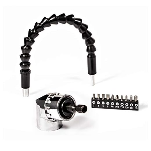 Extensor flexible, Dioxide Adaptadores de broca cardán 29,5 cm con 105 °Extensión ángulo de 1/4 de pulgada Broca de ángulo recto, 10 Puntas/Brocas de CRV