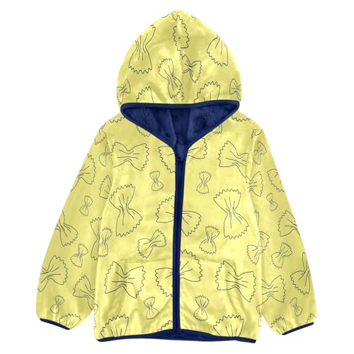 Bow Tie Pasta Yellow Pattern Toddler Fleece Jacket Girl Boys Hooded Fleece Jacket Coat Warm Outwear Zip-up 3-10T