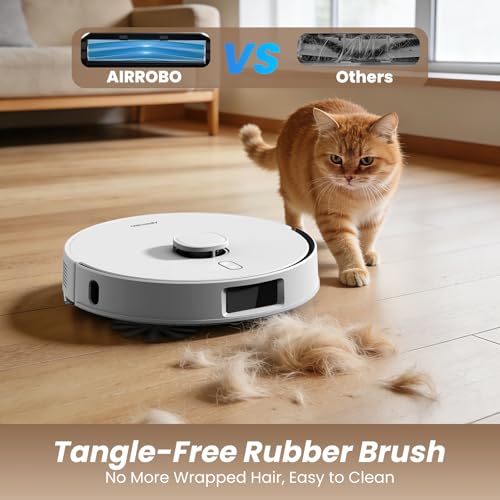 AIRROBO T30+ Robot Vacuum and Mop, 75-Day Self-Emptying, 6000PA Suction, Active Intelligent Obstacle Avoidance, Tangle-Free Brush, Carpet Avoidance, LiDAR Navigation, Smart Mapping, White - Image 3