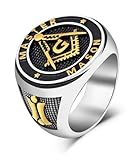 Eastlily Masonic Ring for Men Freemason Ring, Mens Titanium Signet Rings, Masonic Band Jewelry Gift Gold Size 8