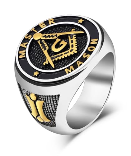 Eastlily Masonic Freemason Ring, Mens Titanium Signet Ring, Gold. Masonic band jewelry; available size 12; gift for men