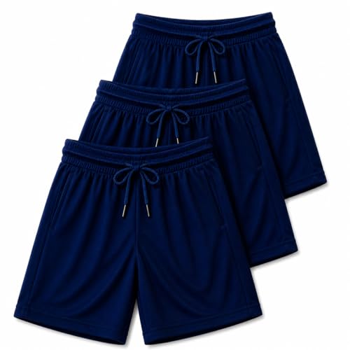 Image of RISH Kids Dri-Fit Sports Shorts for Boys & Girls | Breathable Polyester Activewear Shorts with Elasticated Waist, Drawstring & 2 Side Pockets | Solid Colours | Single and Multi Packs