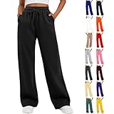 Joggers for Women UK Women's Clothing Wide Leg Trousers Sweatpants Lounge Pants Tracksuit Bottoms Baggy Ladies Trousers Jogging Bottoms Fleece Lined Straight Leg Elasticated Waist Fashion Clothes