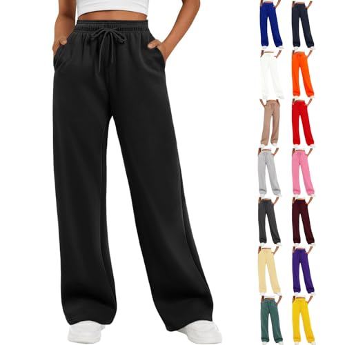 Joggers for Women UK Womens Clothing Wide Leg Trousers Sweatpants Lounge Pants Tracksuit Bottoms Baggy Ladies Trousers Jogging Bottoms Fleece Lined Straight Leg Elasticated Waist Fashion Clothes