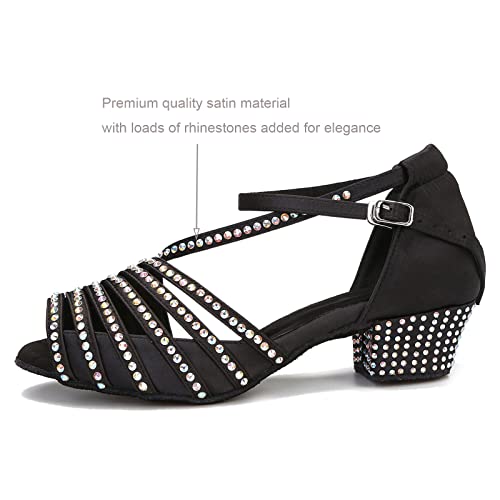 Ballroom Dance Shoes Women Salsa Latin Practice Dancing Shoes, Rhinestone Wedding Low Heel Dance Shoes, Comfortable and Sparkle Dance Heels2