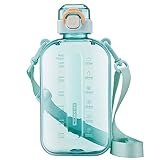 JUCHRZEY Botella de agua de 750 ml, botella de agua deportiva portátil transparente con marcador de tiempo, botella de bebida, correa ajustable para acampar y hacer ejercicio
