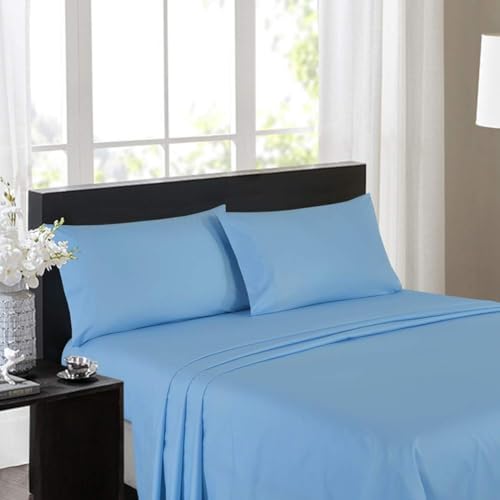 Image of 100% Cotton Percale Sheets Twin Size - 200 Thread Count, Breathable & Crisp Cool, Deep Pocket up to 17 inch Fitted Sheet, 3-Piece Bedding Set Hotel-Luxury Feel Bed Sheet Set(Blue, Twin)