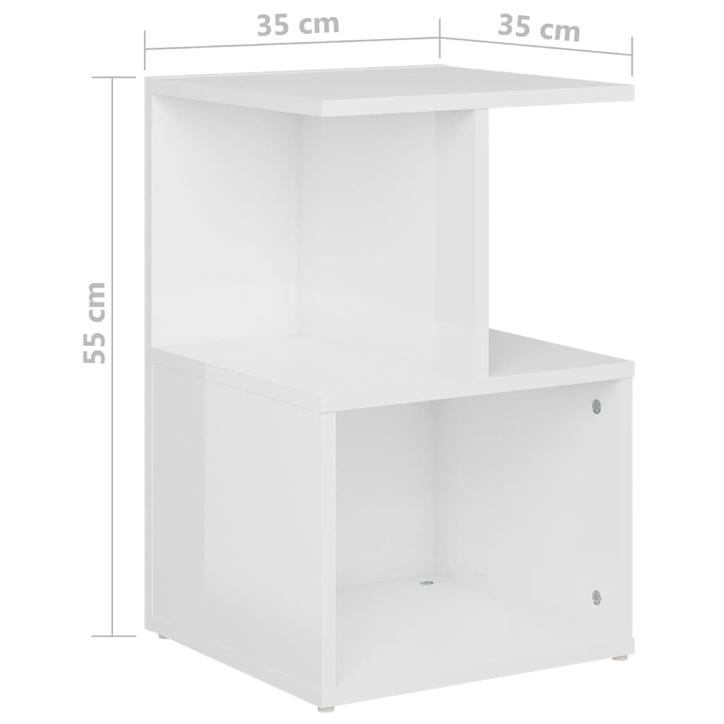 Comodini 2 pezzi, colore bianco lucido, 35 x 35 x 55 cm, in legno, per camera da letto, ufficio, studio