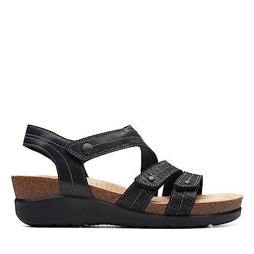 Clarks Women's Calenne Clara Wedge Sandal, Black Combi, 8