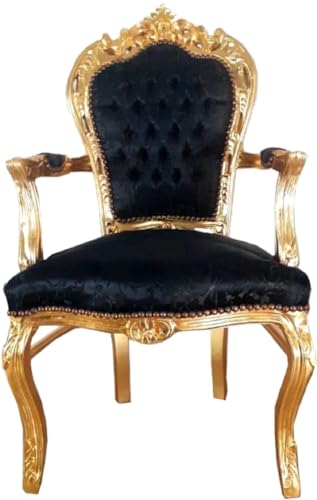Casa Padrino Chaise de Salle à Manger Baroque avec accoudoirs Noir Motif/Or 53 x 57 x H. 108 cm - Chaise de Style Ancien fabriquée à la Main avec Un Tissu...