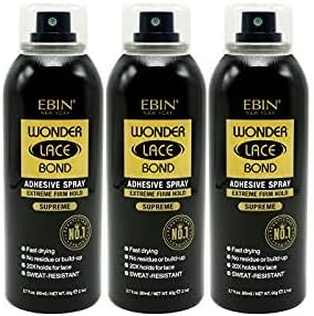 EBIN NEW YORK Wonder Lace Bond Adhesive Spray Supreme 3pack - Extreme Firm Hold 2.7oz/ 80ml | Active Use, Fast Drying, No Residue, No Build-up, Powerful Hold, All-Day Hold, Daily Wig Application
