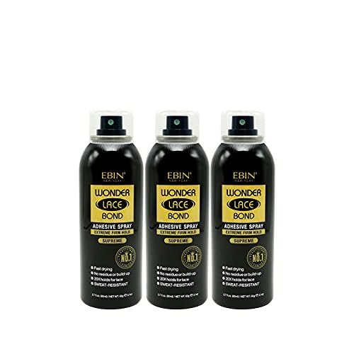 Wonder Lace Bond Adhesive Spray Supreme 3pack Extreme Firm Hold 2.7oz/ 80ml | Active Use, Fast Drying, No Residue, No Build up, Powerful Hold, All Day Hold, Daily Wig Application