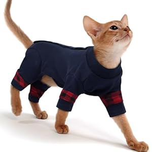 PUMYPOREITY Sphynx Cat Clothes, Stretchy Sweater, Soft Hairless Shirt, Pullover Pajamas,Blue, 2XL
