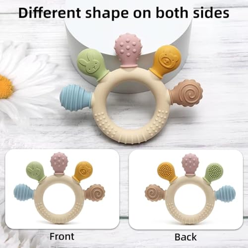Image of CHICAGOZONE Premium Baby Silicone Teether Ring Toy - BPA Free Soft Teething Toy for Infants, Multi-Texture Sensory Chew Toy, Easy Grip Teether for Babies 3-12 Months, Cute Animal Design (Multicolor) (ZOO TOUCH RING)