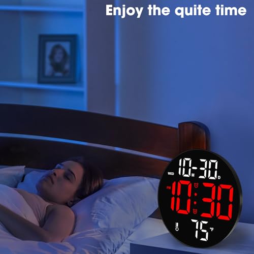 CandyHome Digital Wall Clock Large Display with Remote Control, Plug in LED Digital Alarm Clocks, 12/24Hr, Auto Brightness, Date, Week, Temperature, Non-Ticking for Living Room Bedroom Office (Red) - Image 6