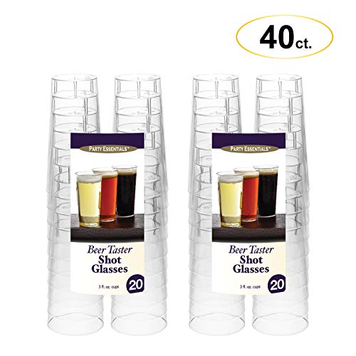Party Essentials Disposable 3 oz. Tall Plastic Shot Glasses/Straight Wall Shooters/Tasting Sample Dessert Cups, Clear, 40 Count