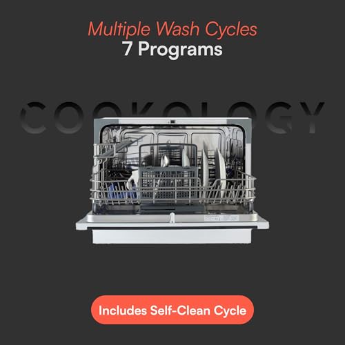 Cookology CTTD6WH Mini Counter Top Dishwasher In Silver - 6.5 Litre Capacity - Table Top - Compact Design - 6 Drying Settings - 7 Wash Cycles - Eco Friendly Mode - 5